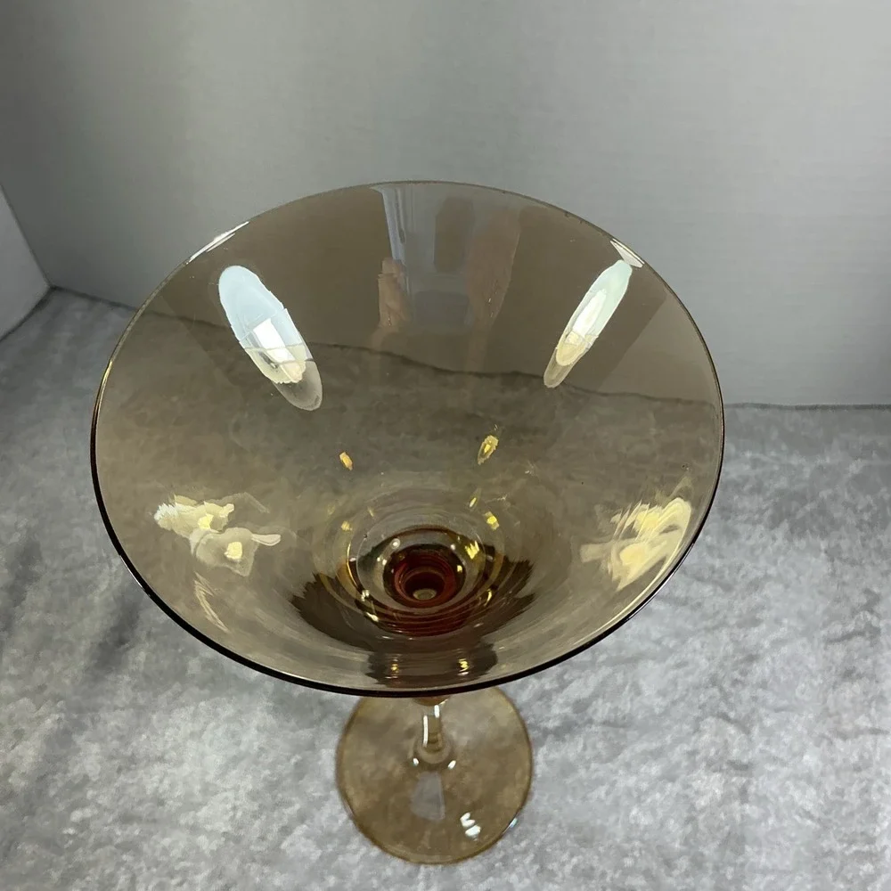 VTG Unique European Art Glass Tall Amber Gold  Red Jewel Martini Red Stem 10